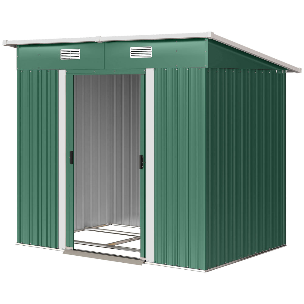 Abri de jardin en métal, 2,13 m x 1,22 m, verrouillable, vert.