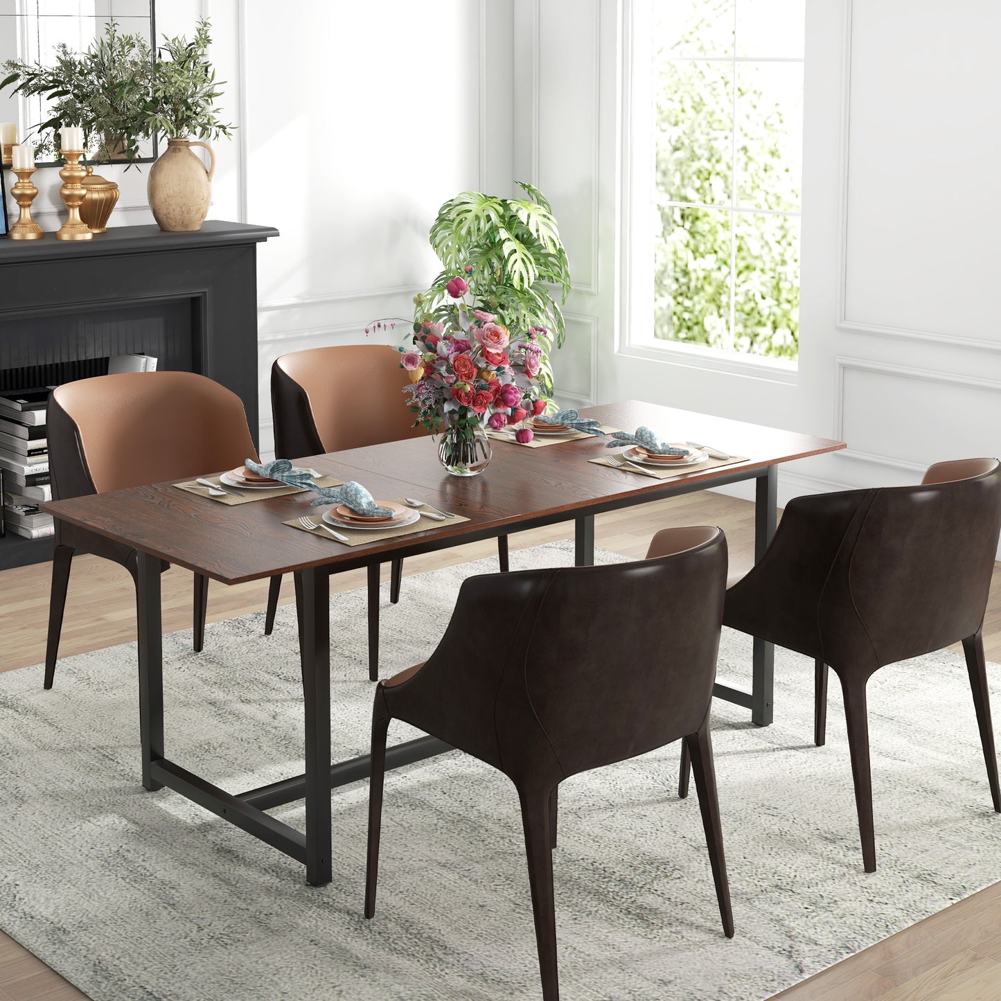HOMCOM 160-200cm Folding Dining Table for 4-6 People, Foldable Kitchen Table with Steel Frame, Brown Wood Grain