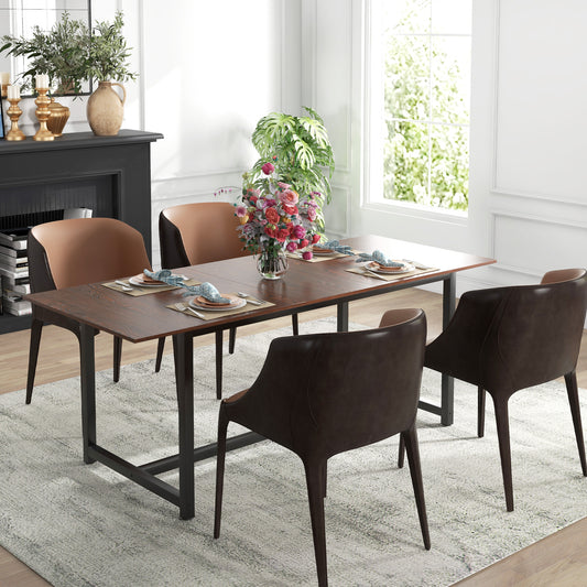 HOMCOM 160-200cm Folding Dining Table for 4-6 People, Foldable Kitchen Table with Steel Frame, Brown Wood Grain