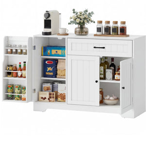 44" Modern Kitchen Storage Cabinet with Drawer, Adjustable Shelves, Small Kitchen Pantry with Door Racks, White