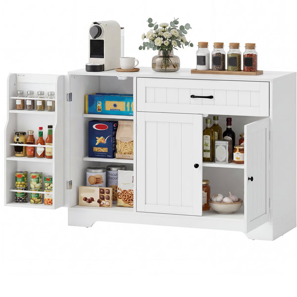 44" Modern Kitchen Storage Cabinet with Drawer, Adjustable Shelves, Small Kitchen Pantry with Door Racks, White