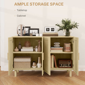Storage sideboard with 4 rattan doors and adjustable shelves, natural