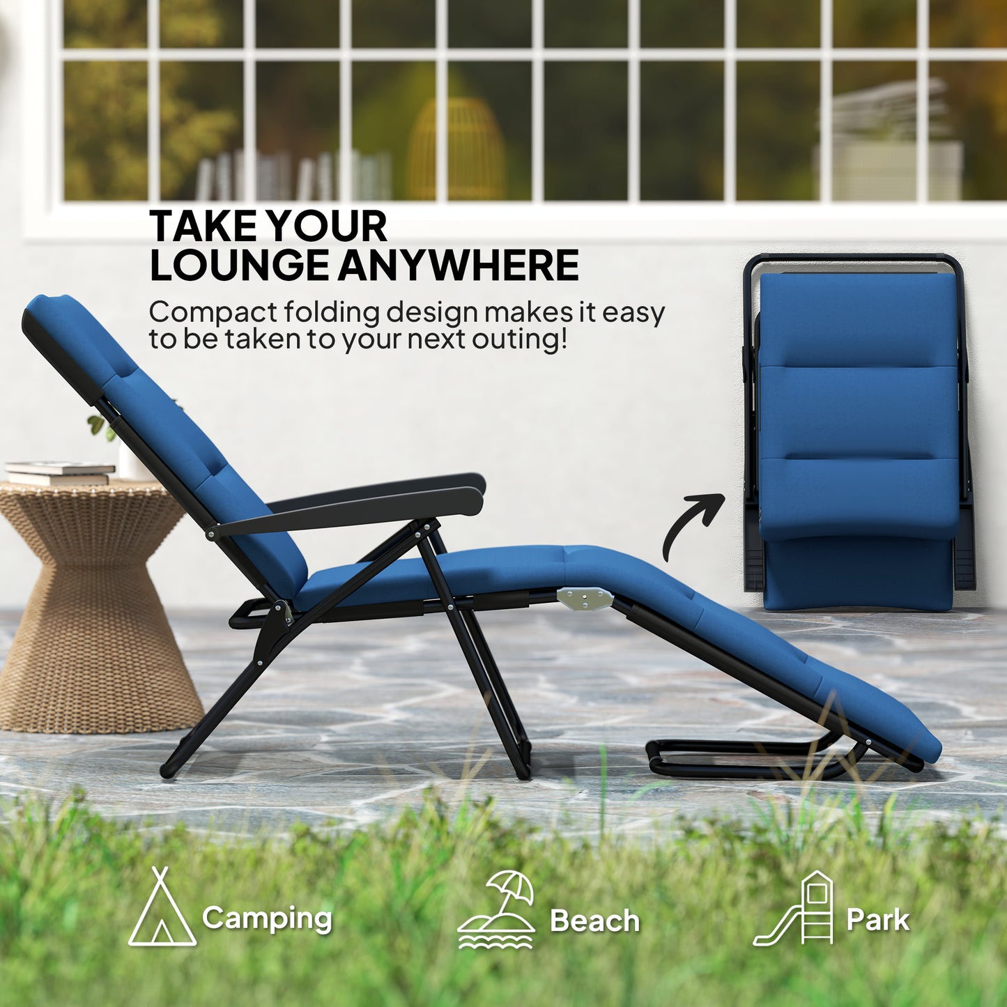 Chaise longue inclinable avec dossier réglable sur 6 positions, bleu