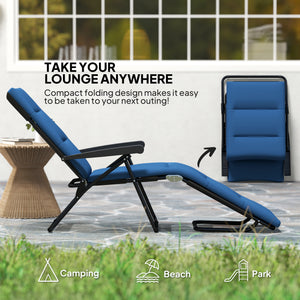 Chaise longue inclinable avec dossier réglable sur 6 positions, bleu