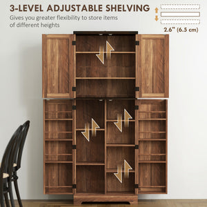 Armoire garde-manger haute effet bois brun avec 10 tablettes et 8 porte-épices