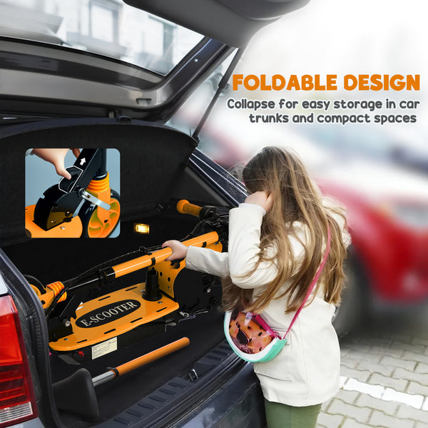 Trottinette électrique pliable avec siège et deux hauteurs réglables, orange