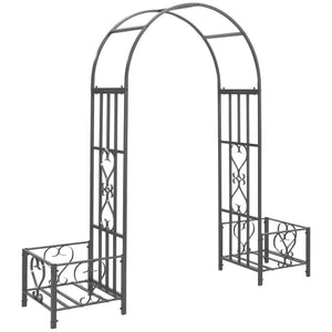 Arche de jardin en métal avec 2 jardinières, gris foncé