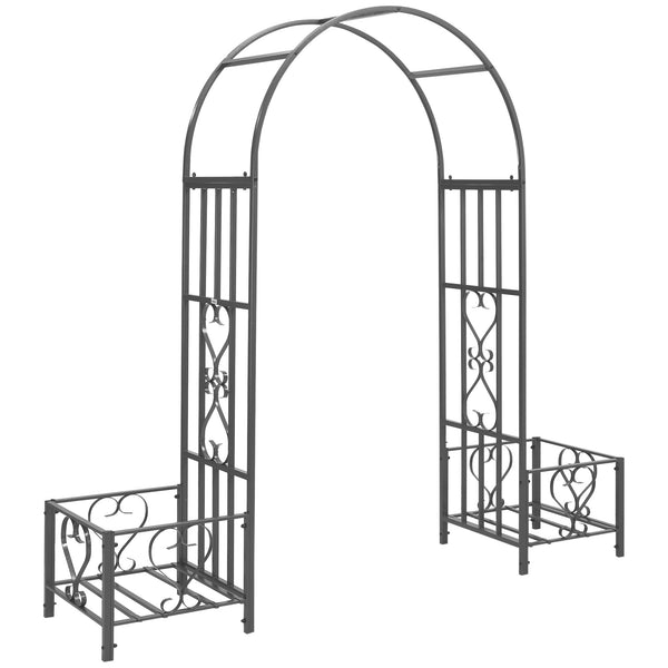 Arche de jardin en métal avec 2 jardinières, gris foncé