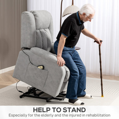 Fauteuil releveur pour seniors, fauteuil inclinable électrique en microfibre avec télécommande, gris clair