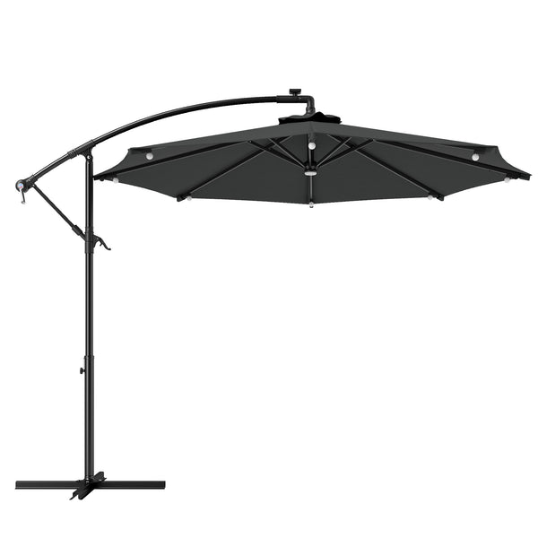 Parasol déporté 10,2 pieds avec éclairage LED solaire, gris