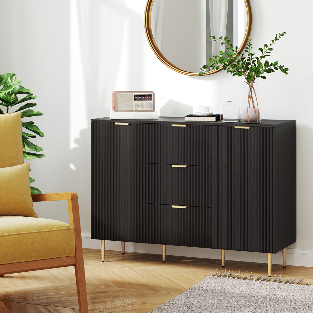 Meuble de rangement de cuisine moderne avec 3 tiroirs et étagères réglables, noir