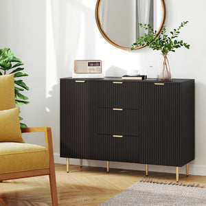 Meuble de rangement de cuisine moderne avec 3 tiroirs et étagères réglables, noir