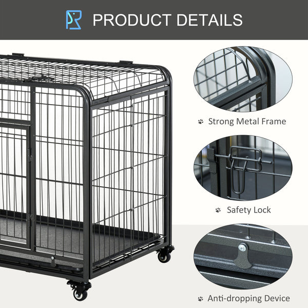 Cage pliable et robuste avec double porte, roulettes verrouillables et plateau