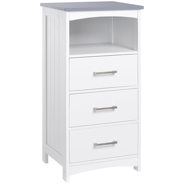 Bathroom storage unit with 3 drawers and open compartment, white