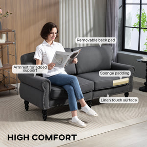 Canapé 2 places élégant à dossier mi-haut avec pieds en bois d'hévéa, gris foncé