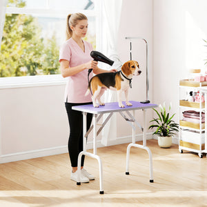 Foldable Pet Grooming Table for Dogs Cats with Adjustable Arm, Non-slip Surface, Purple