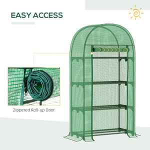 Mini outdoor greenhouse with storage shelves