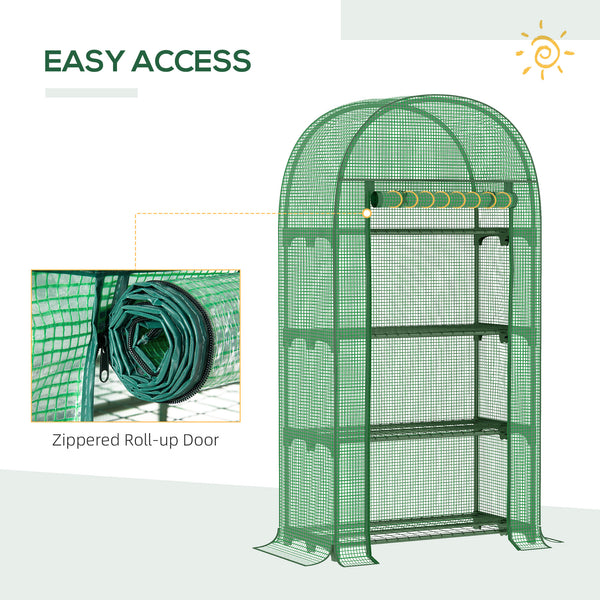 Mini outdoor greenhouse with storage shelves