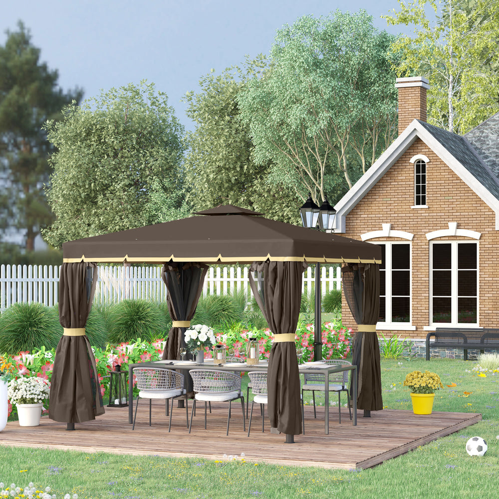 Gazebo 10 x 10 à 2 niveaux avec parois latérales en filet zippées et structure en aluminium