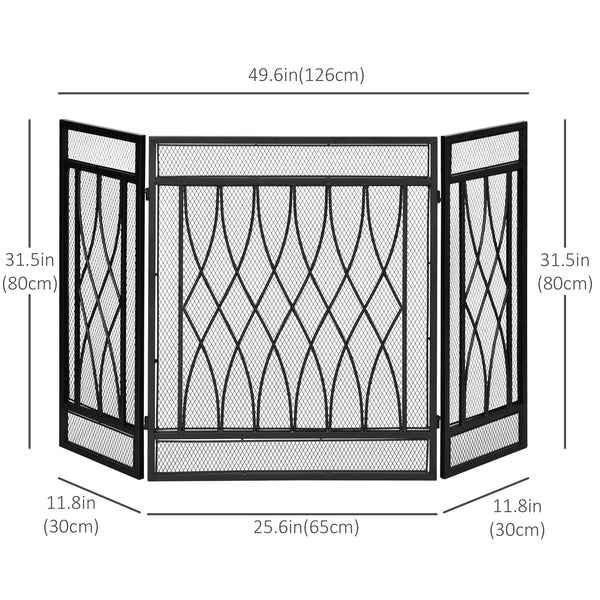 Pare-étincelles décoratif à 3 panneaux en métal noir