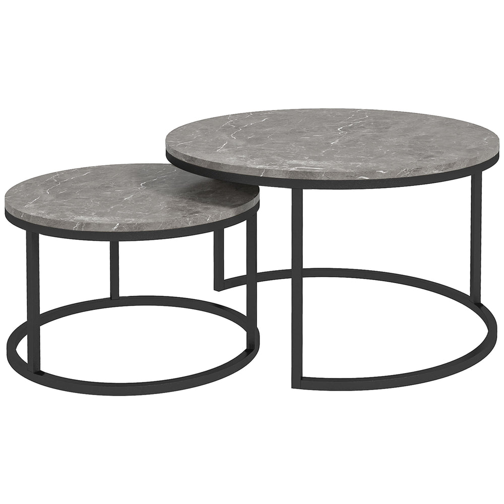 Lot de 2 tables basses modernes avec base en métal pour salon, imitation marbre gris