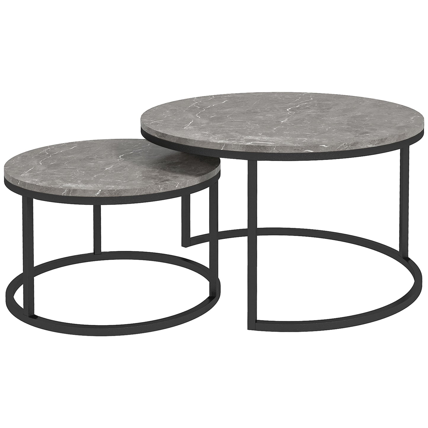 Lot de 2 tables basses modernes avec base en métal pour salon, imitation marbre gris