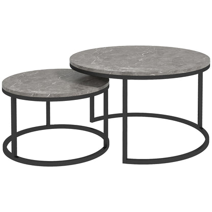 Lot de 2 tables basses modernes avec base en métal pour salon, imitation marbre gris