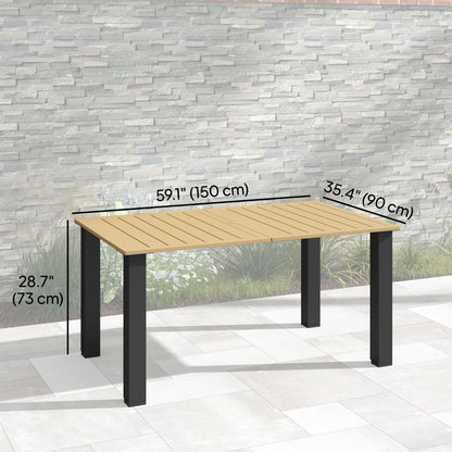 Outsunny 59" Outdoor Patio Table with Umbrella Hole, Outdoor Dining Table with Slatted Top for Garden, Brown