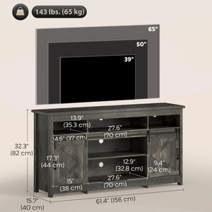 Meuble TV avec prises de courant, portes coulissantes et étagères réglables, gris foncé
