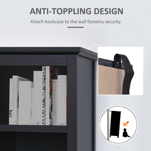 Bibliothèque multifonctionnelle à 3 niveaux avec portes vitrées et étagères réglables, noir