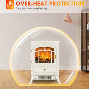 40cm beige freestanding electric fireplace with 750/1500W wood flame