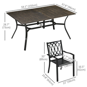 7-Piece Outdoor Dining Set with Stacking Chairs and Wooden Seat, Brown