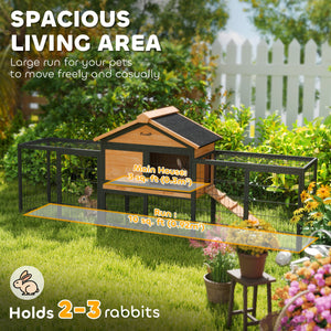 Outdoor hutch with run, removable plastic tray, asphalt roof and access ramp
