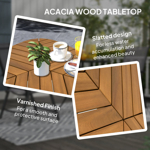 Table de patio avec pieds en acier pour jardin, arrière-cour, teck