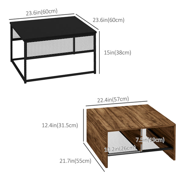 Ensemble de 2 tables basses carrées, marron