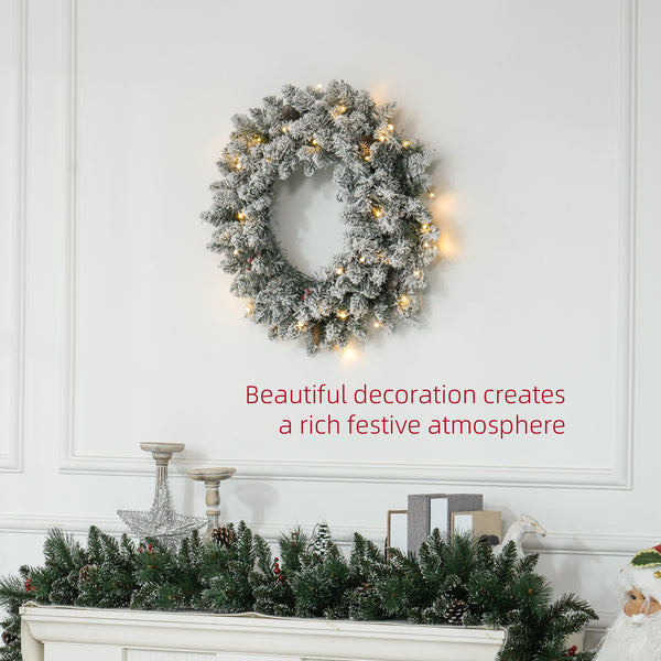 Couronne de Noël de 24" avec lumières givré