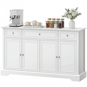 Buffet de rangement de cuisine avec portes à fermeture amortie, 3 tiroirs et 2 étagères réglables, blanc