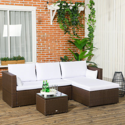 Ensemble de canapés en rotin moderne Outsunny 3 pièces, mobilier de jardin en osier avec table basse, coussins et oreillers