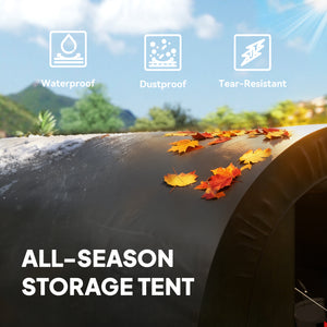 Abri de jardin pour moto 6 x 8 robuste et portable en acier galvanisé, noir