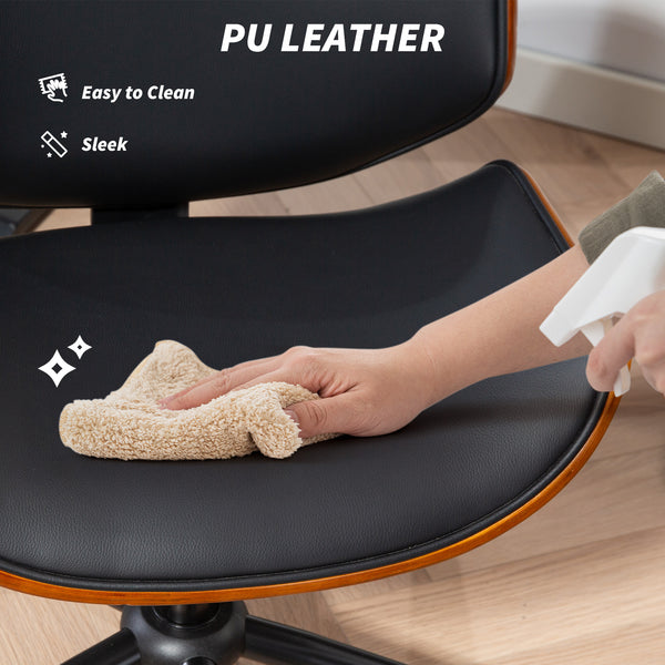 Chaise de bureau moderne sans accoudoirs et à roulettes avec revêtement en similicuir, bois courbé