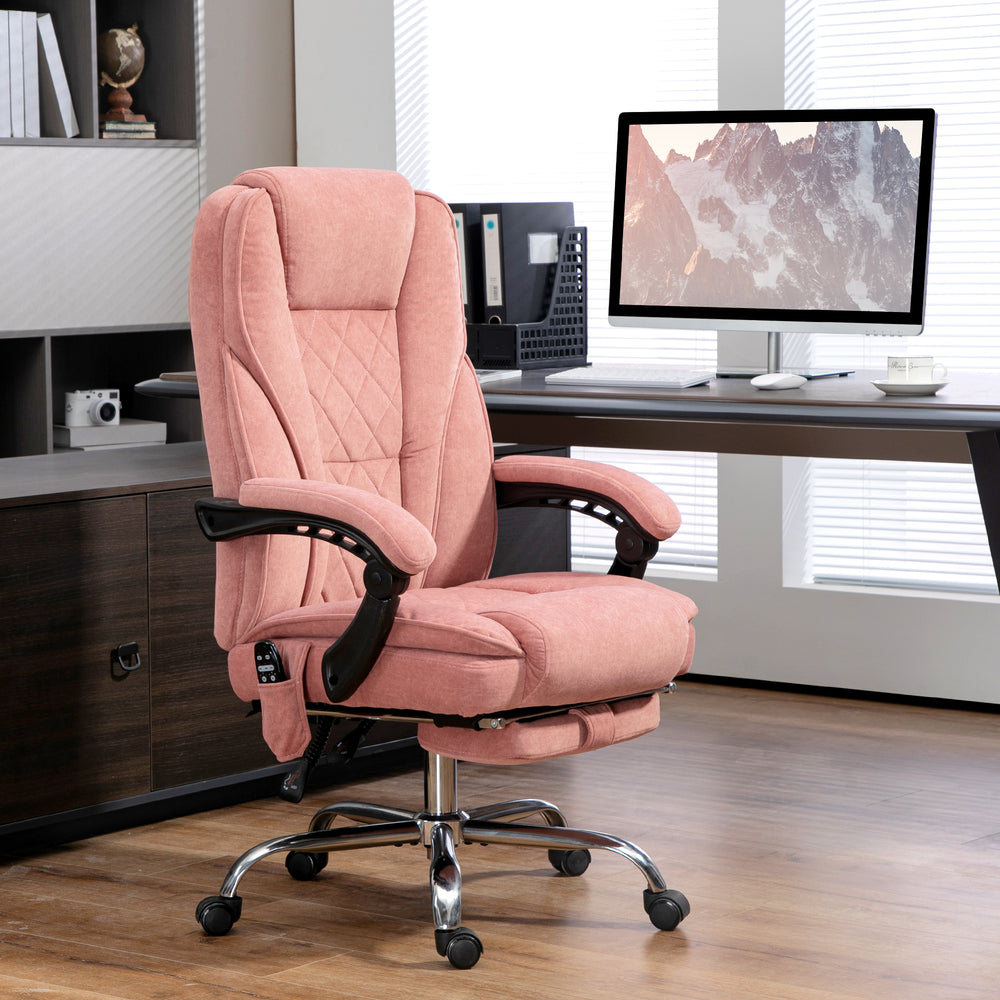 Fauteuil de bureau massant inclinable avec hauteur réglable et repose-pieds, rose