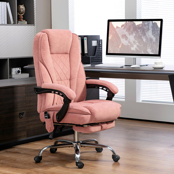 Reclining massage office chair with adjustable height and footrest, pink