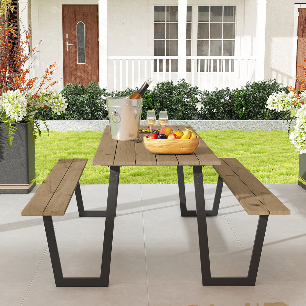 Table de pique-nique d'extérieur de 1,7 m (5,7 pi) avec trou pour parasol de 5 cm (2 po) avec cadre en acier, marron