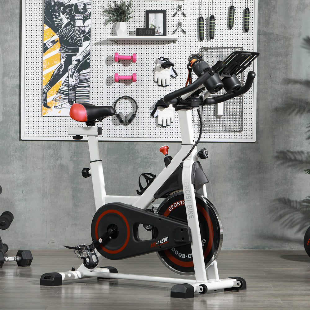 Vélo d'appartement vertical réglable avec écran LCD, résistance réglable, blanc