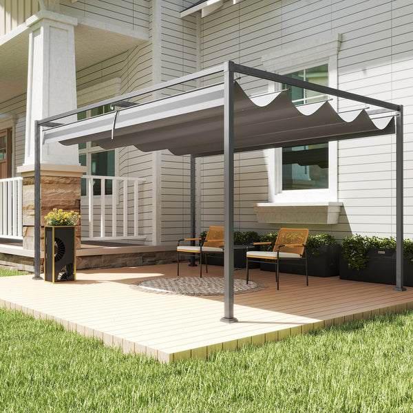 Pergola de terrasse 10 x 13 avec auvent rétractable, gris foncé