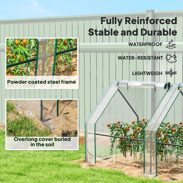 Mini portable greenhouse with roll-up zippered doors, transparent