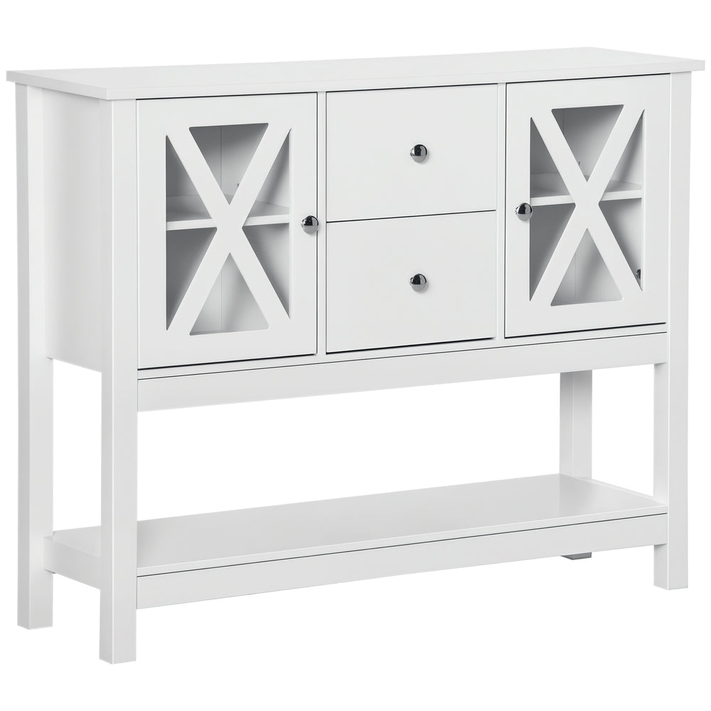 Glass Door Sideboard with Storage Drawers and Adjustable Shelves, Console Table for Living Room, Kitchen, Entryway, White