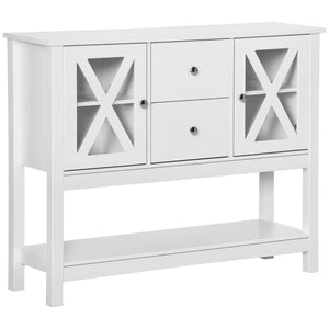 Glass Door Sideboard with Storage Drawers and Adjustable Shelves, Console Table for Living Room, Kitchen, Entryway, White