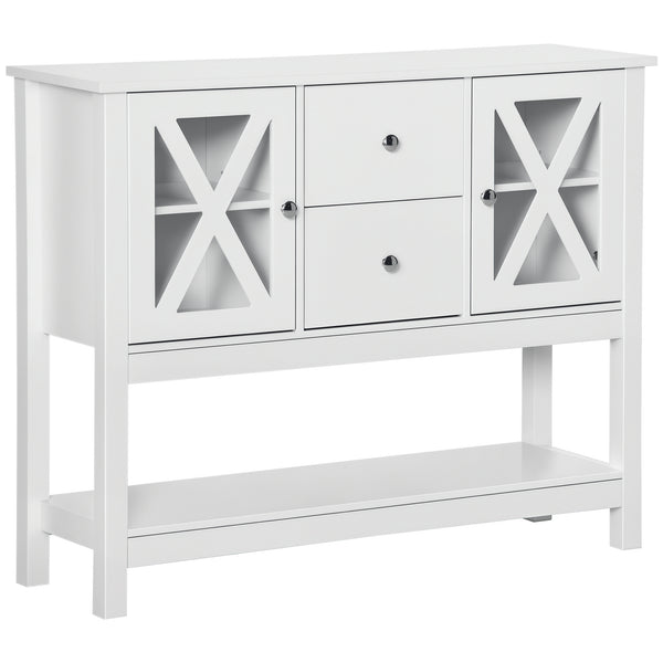 Glass Door Sideboard with Storage Drawers and Adjustable Shelves, Console Table for Living Room, Kitchen, Entryway, White