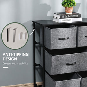 8-bin dresser storage tower with metal frame and fabric drawers